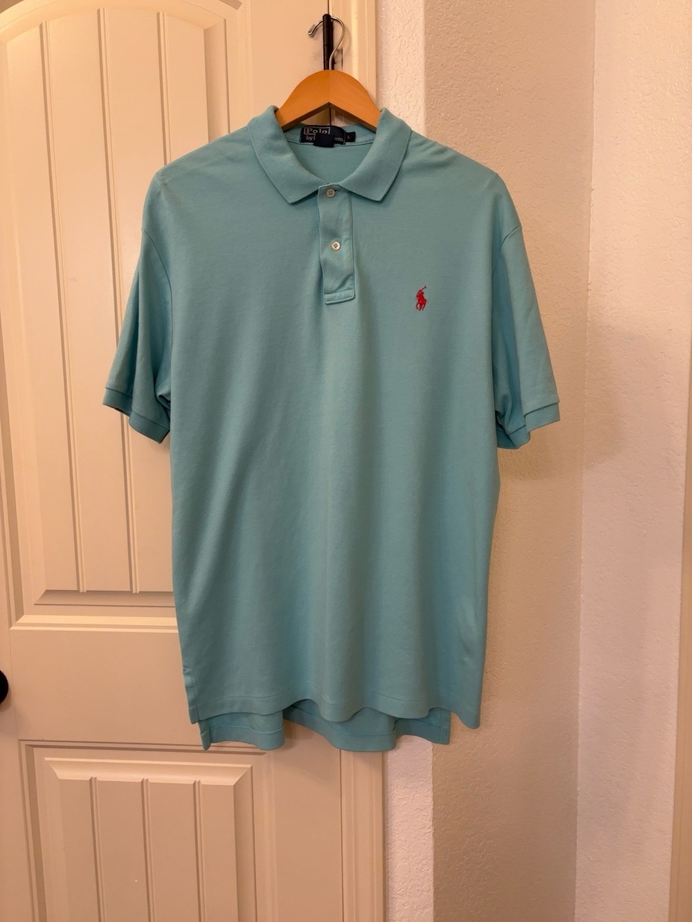 Vintage Polo Ralph Lauren Shirt Men’s Large Aqua blue Pink Pony 100% Cotton